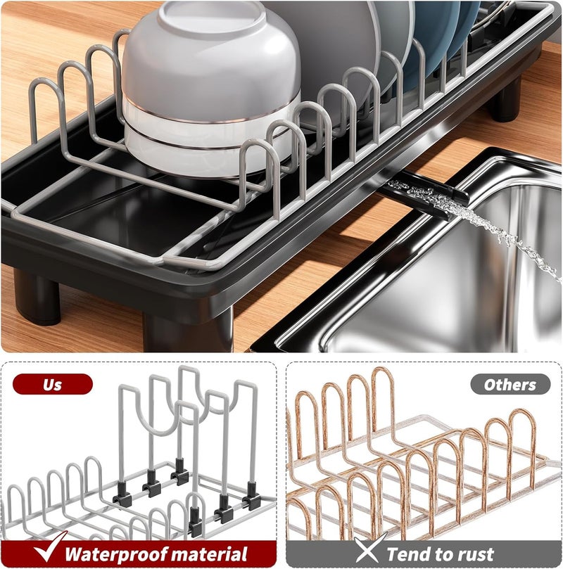 SanDream Small Dish Drying Rack with Removable Utensil Holder & Anti-Scratch Base - Stainless Steel Dish Rack, Dish Drying Rack with Drainage & Space Saving Design for Kitchen Counter, Black - Image 5